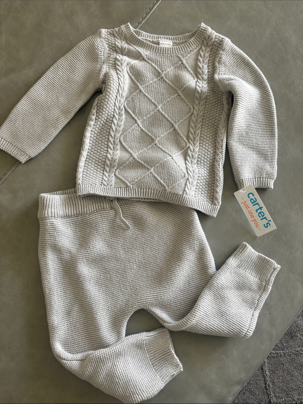 Carter's Knit Sweater & Jogger Set - Light Gray